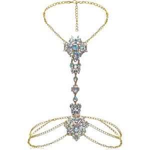 Women Gold Rhinestone Choker Necklace Halloween Costumes Wide Flower Crystal